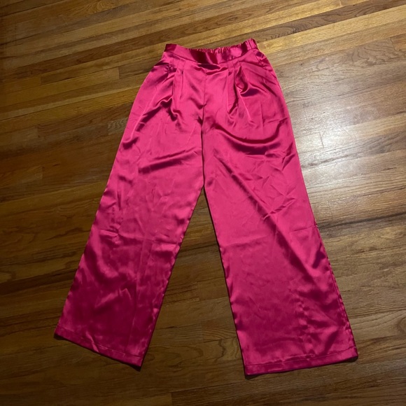 ASOS Pink Satin Wide Leg Pants - Picture 3 of 6